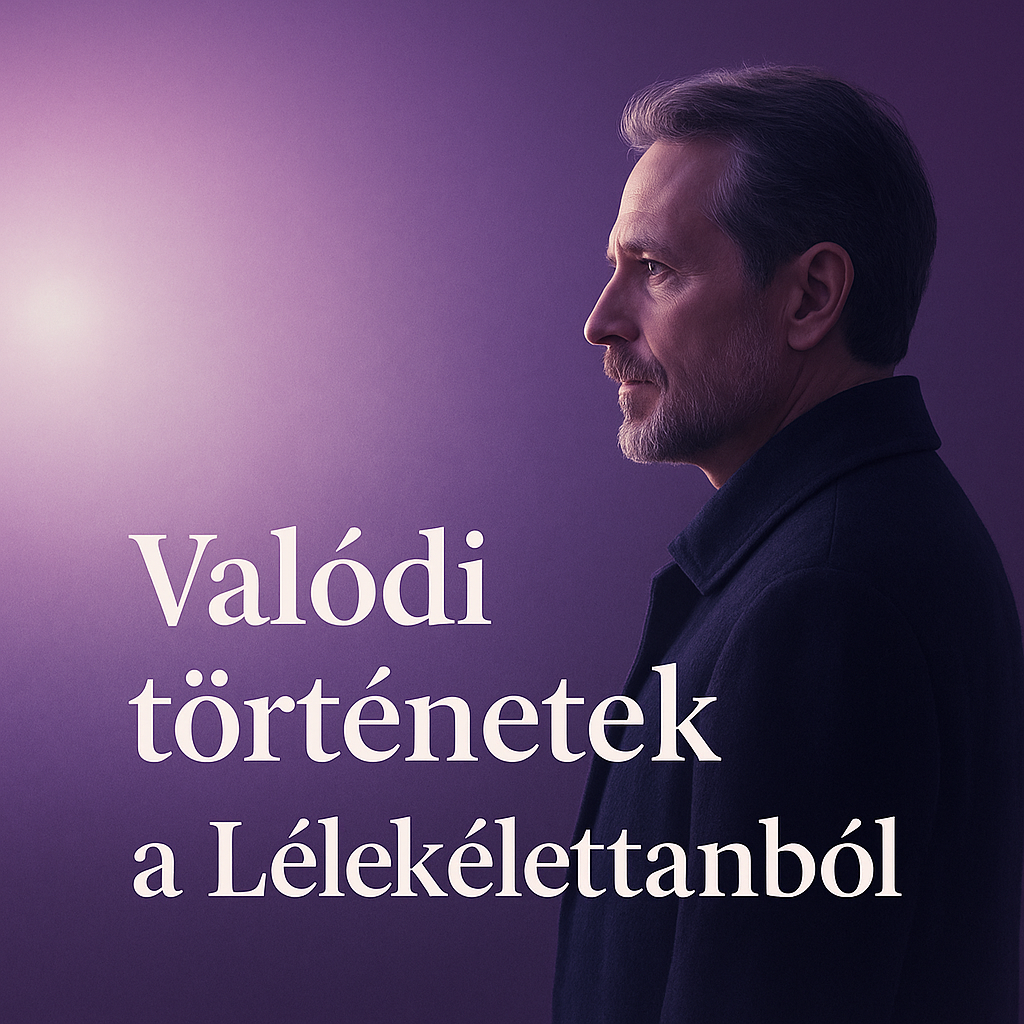 Férfi profilból sejtelmes fények között, a belső útra készülve – János történetének illusztrációja a Lélekélettan sorozatból