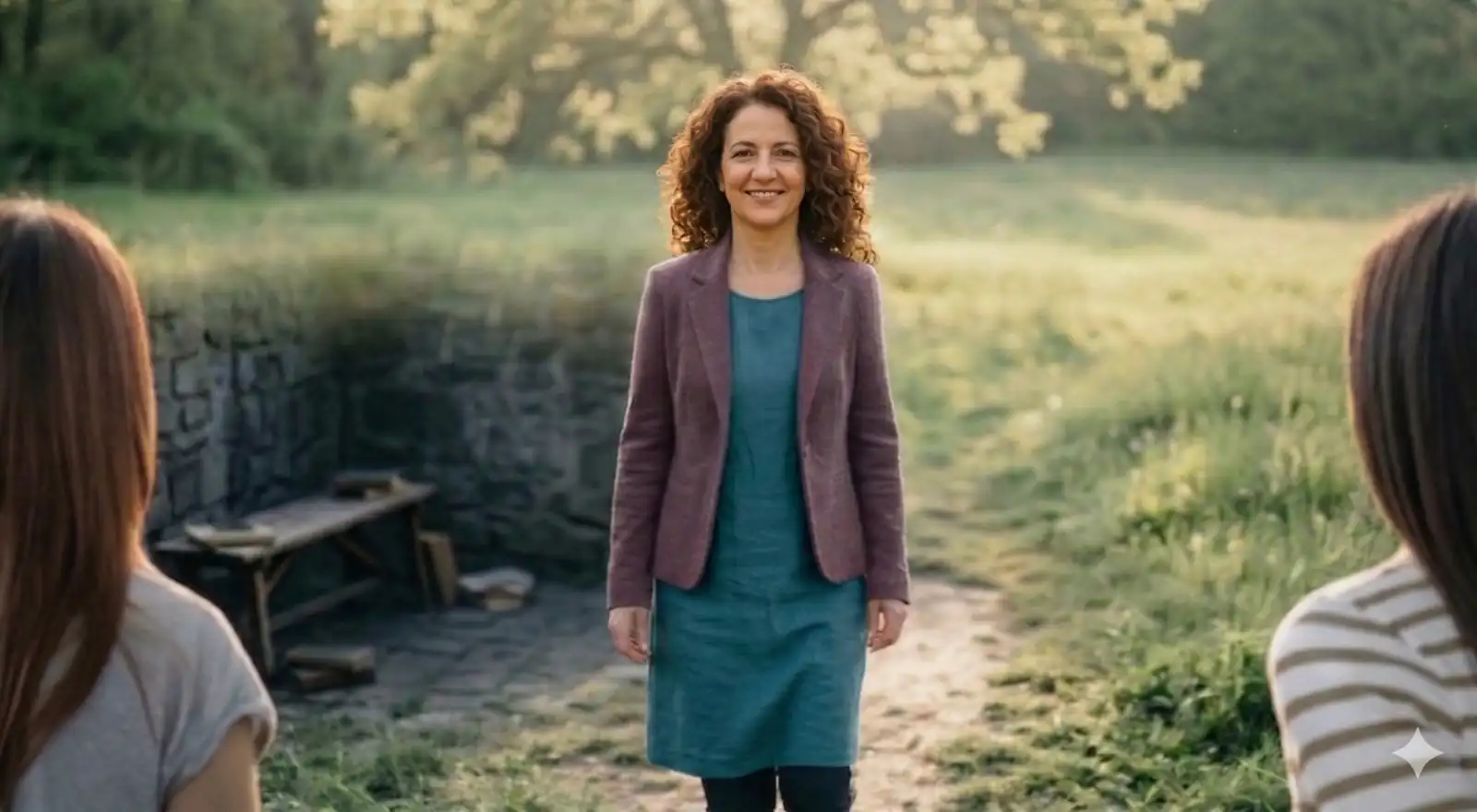 Amikor sikerül kilépni az áldozatszerepből a Lélekélettan Mentor Program segítségével: Erika magabiztosan mosolyog a természetben, nyitva a külvilág felé, szemléltetve a sikert,